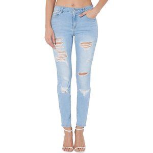 Women's High Waisted Skinny Ripped Jeans and Zipper closure